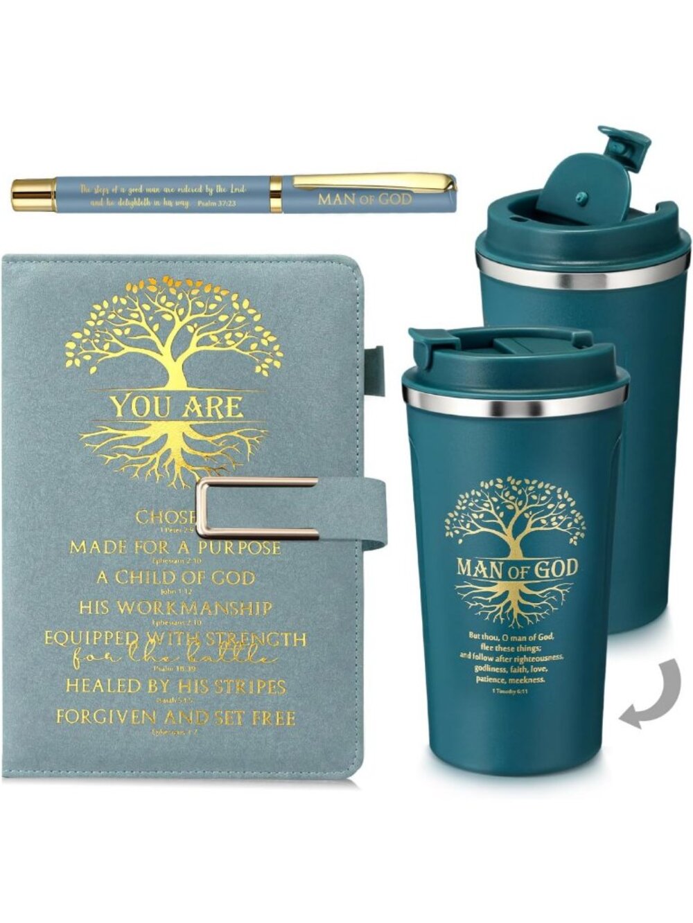 3 Pcs Faith-Based Gift Set for Men - Bible Mug, Leather Journal & Pen